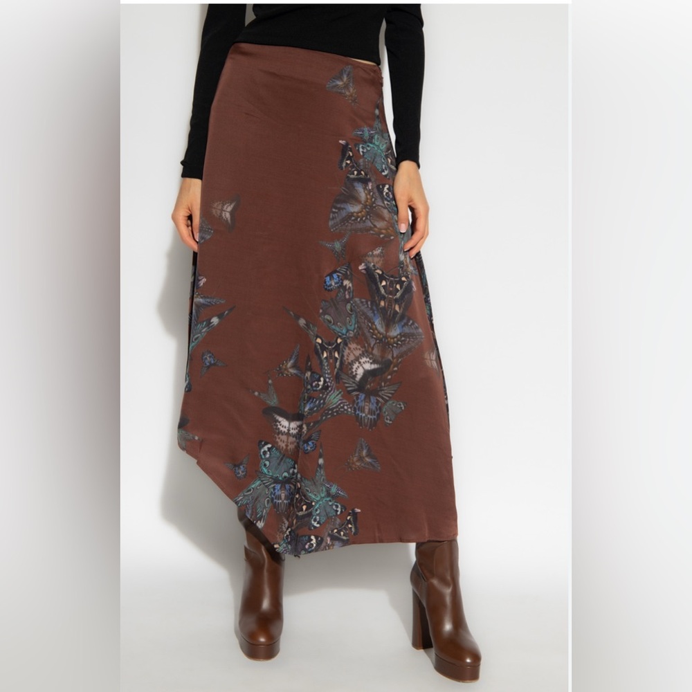 All Saints Ani Diana Asymmetrical Brown Butterfly Skirt